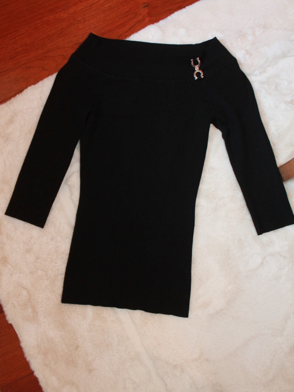 Vintage White House Black Market Black Off-the-Shoulder Sweater